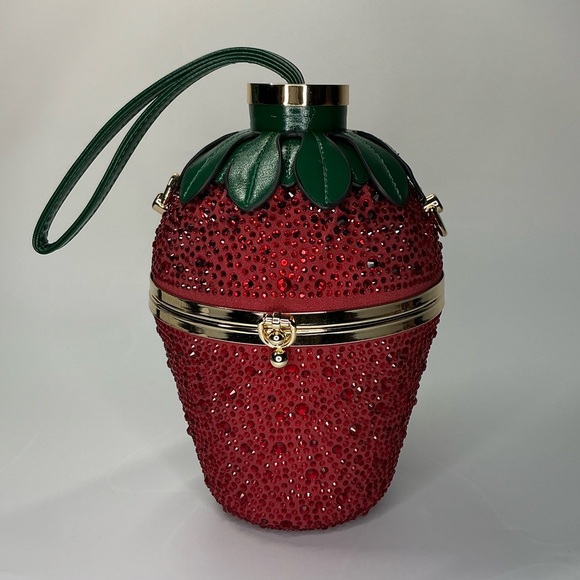 🆕 Rhinestone Studded Strawberry Shaped Handbag - Picture 2 of 10